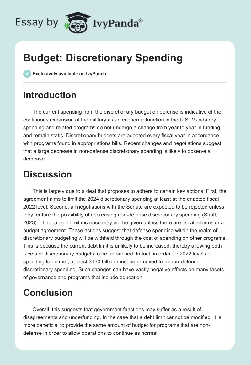 Budget: Discretionary Spending. Page 1