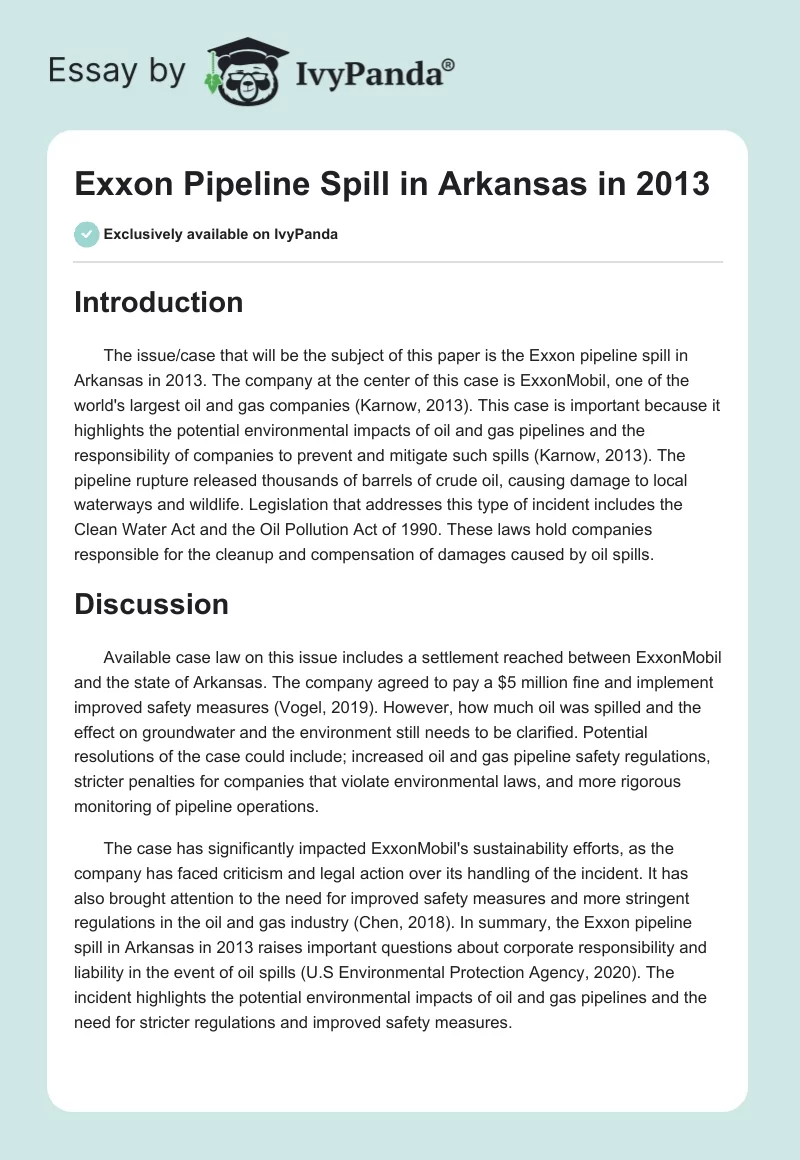Exxon Pipeline Spill in Arkansas in 2013. Page 1