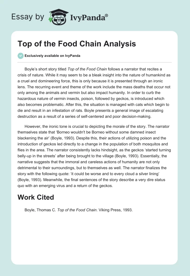 Top of the Food Chain Analysis. Page 1