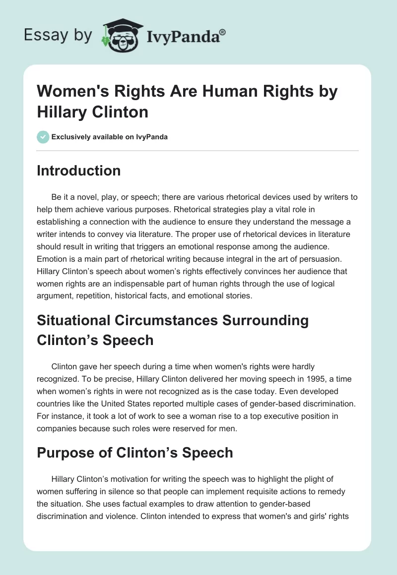 "Women's Rights Are Human Rights" by Hillary Clinton. Page 1