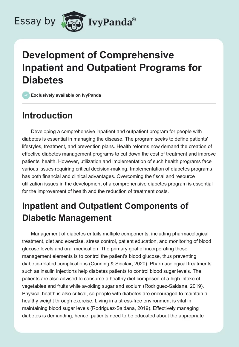 Development of Comprehensive Inpatient and Outpatient Programs for Diabetes. Page 1