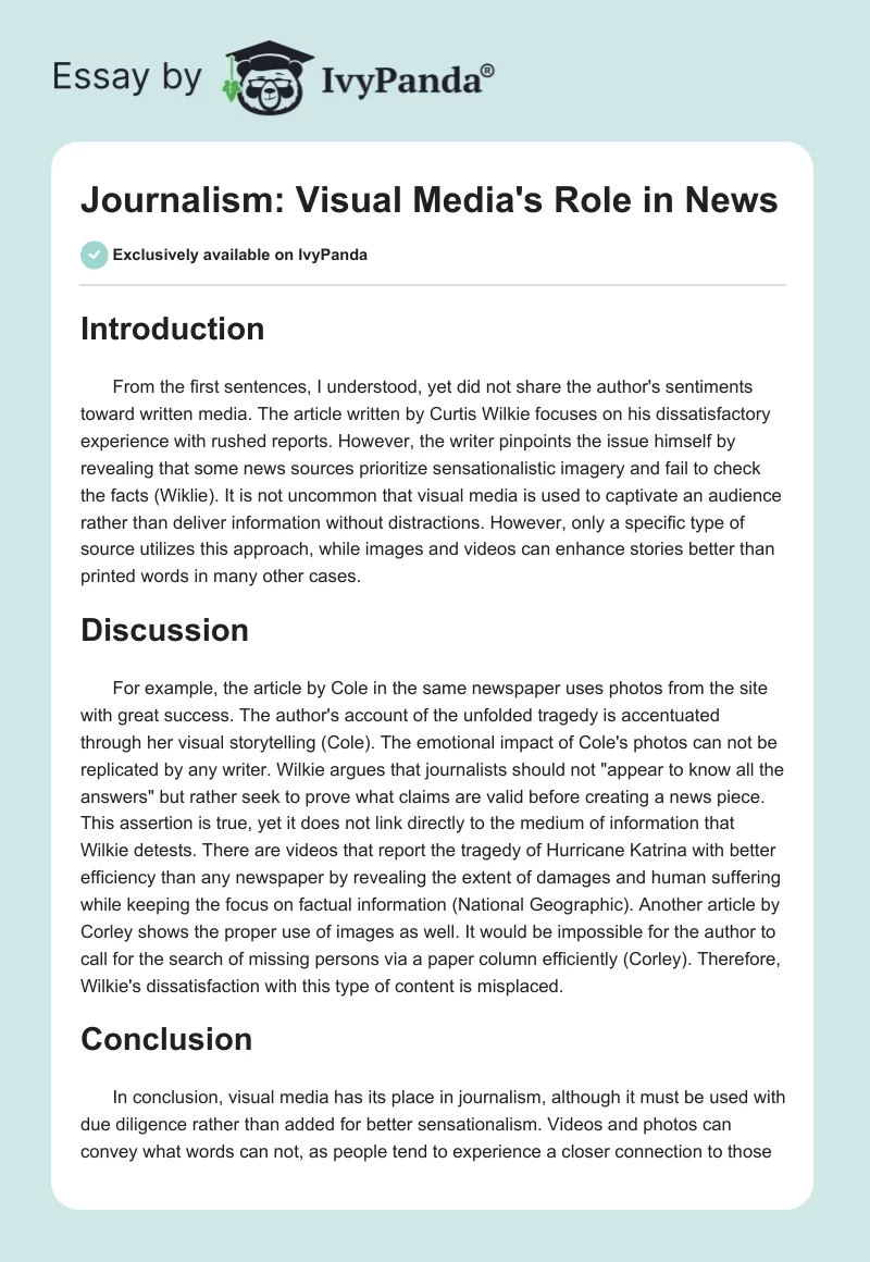 Journalism: Visual Media's Role in News. Page 1