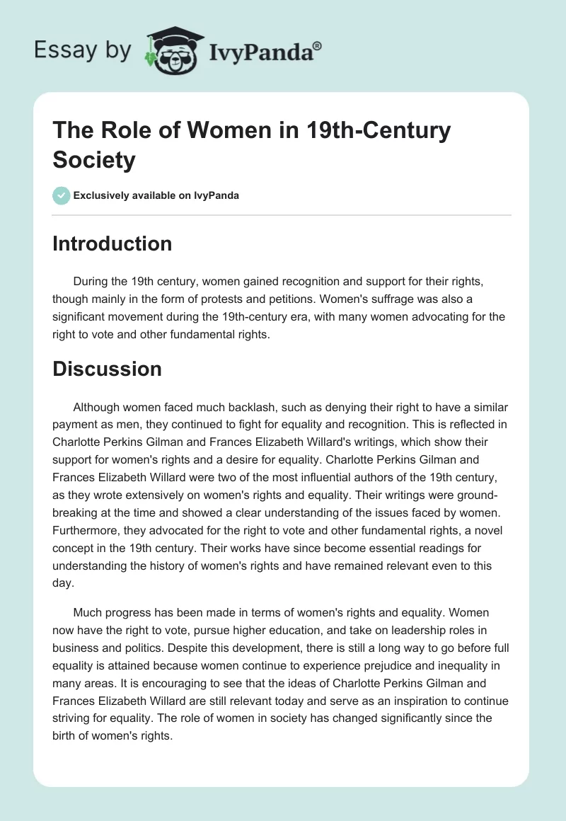 The Role of Women in 19th-Century Society. Page 1
