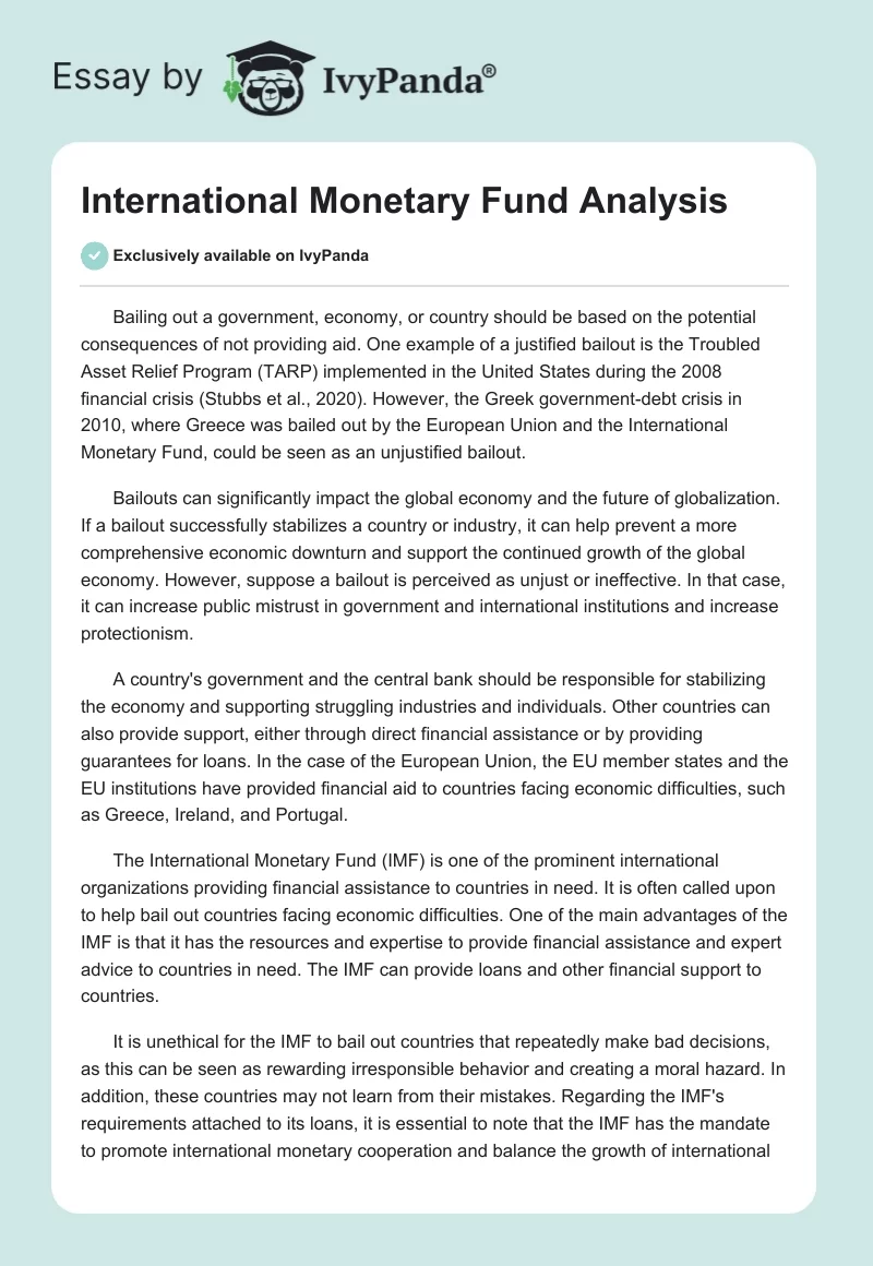 International Monetary Fund Analysis. Page 1
