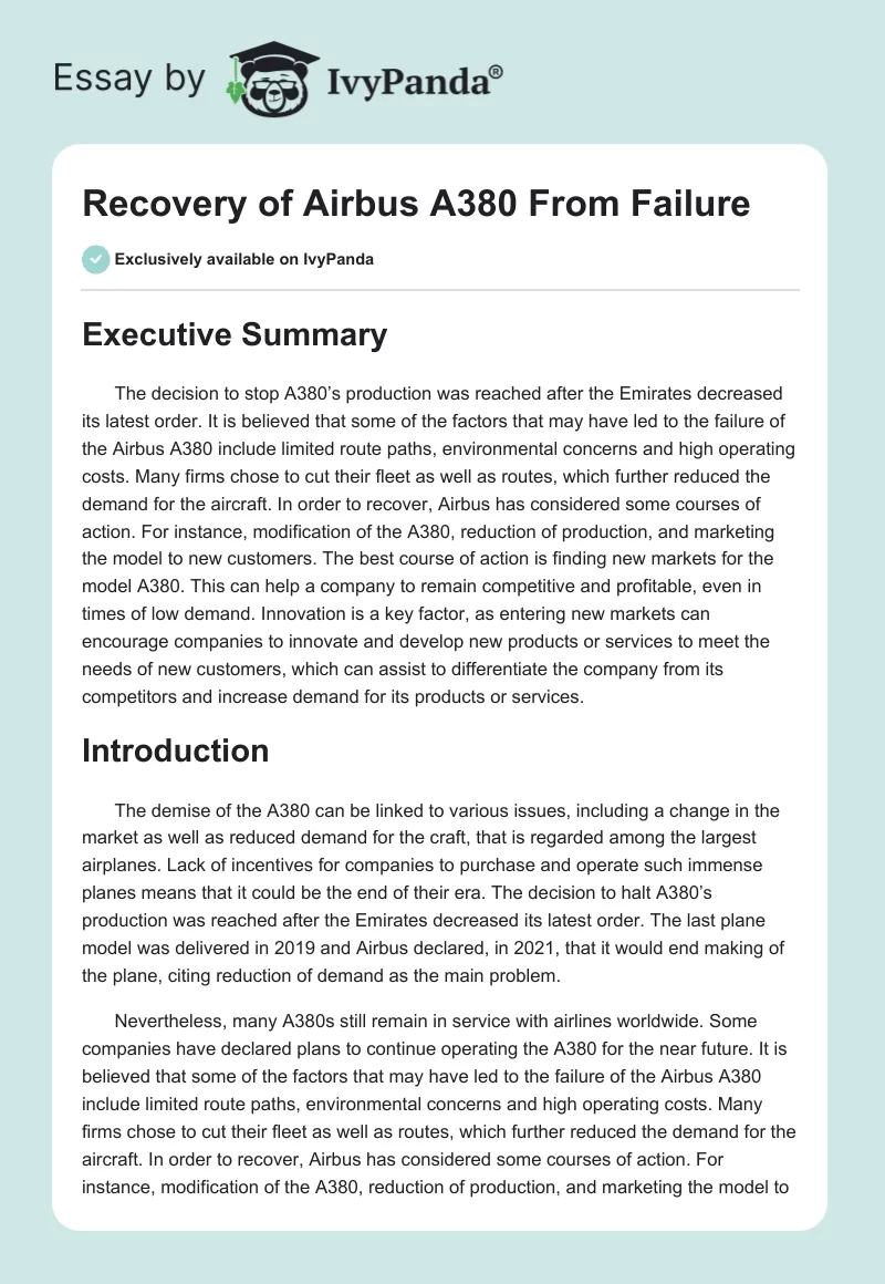 Recovery of Airbus A380 From Failure. Page 1