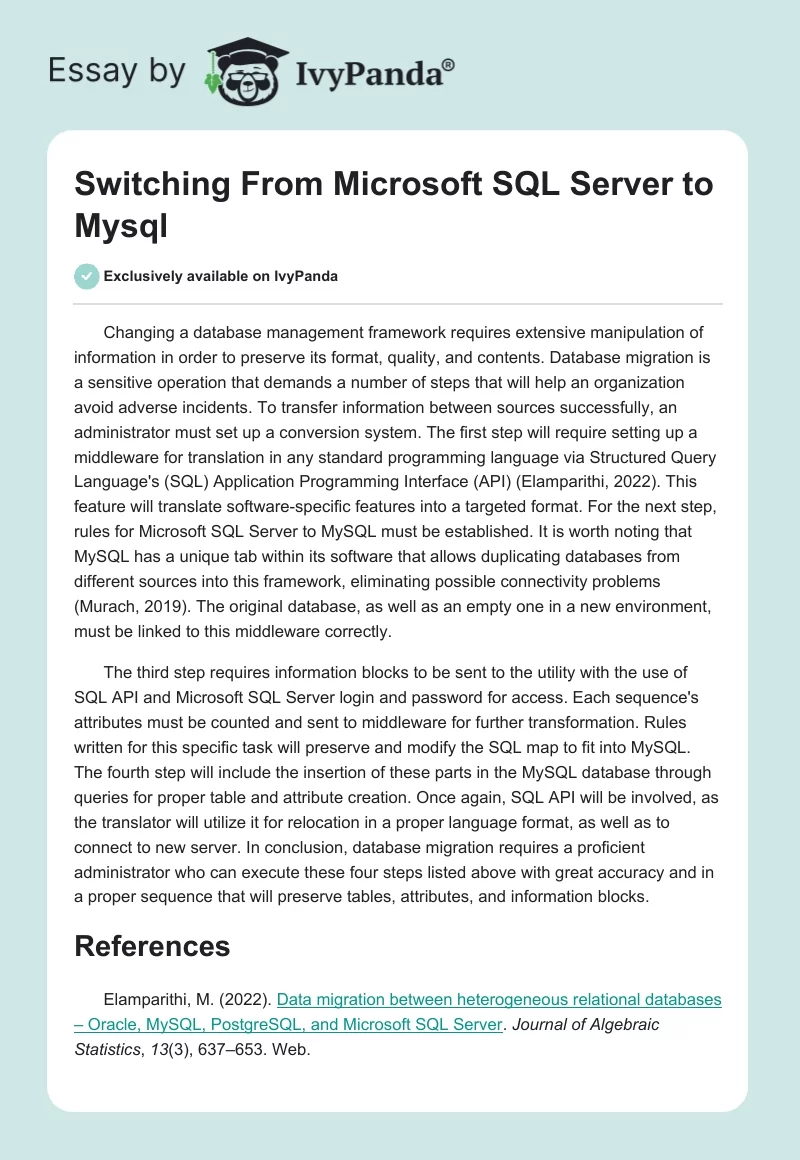 Switching From Microsoft SQL Server to MySQL. Page 1