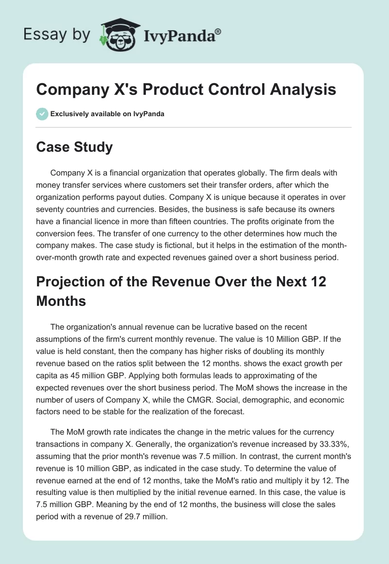 Company X's Product Control Analysis. Page 1