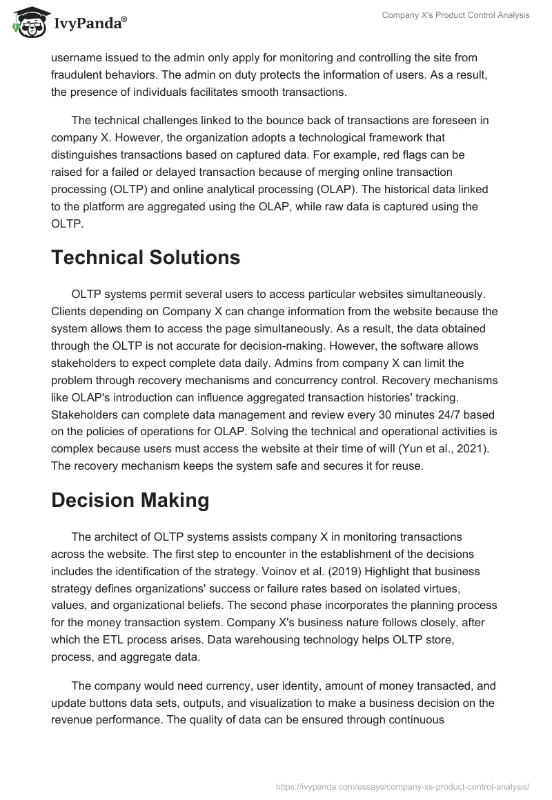 Company X's Product Control Analysis. Page 3