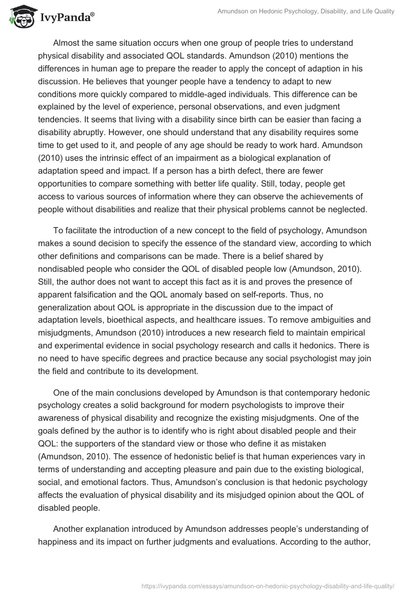 Amundson on Hedonic Psychology, Disability, and Life Quality. Page 2