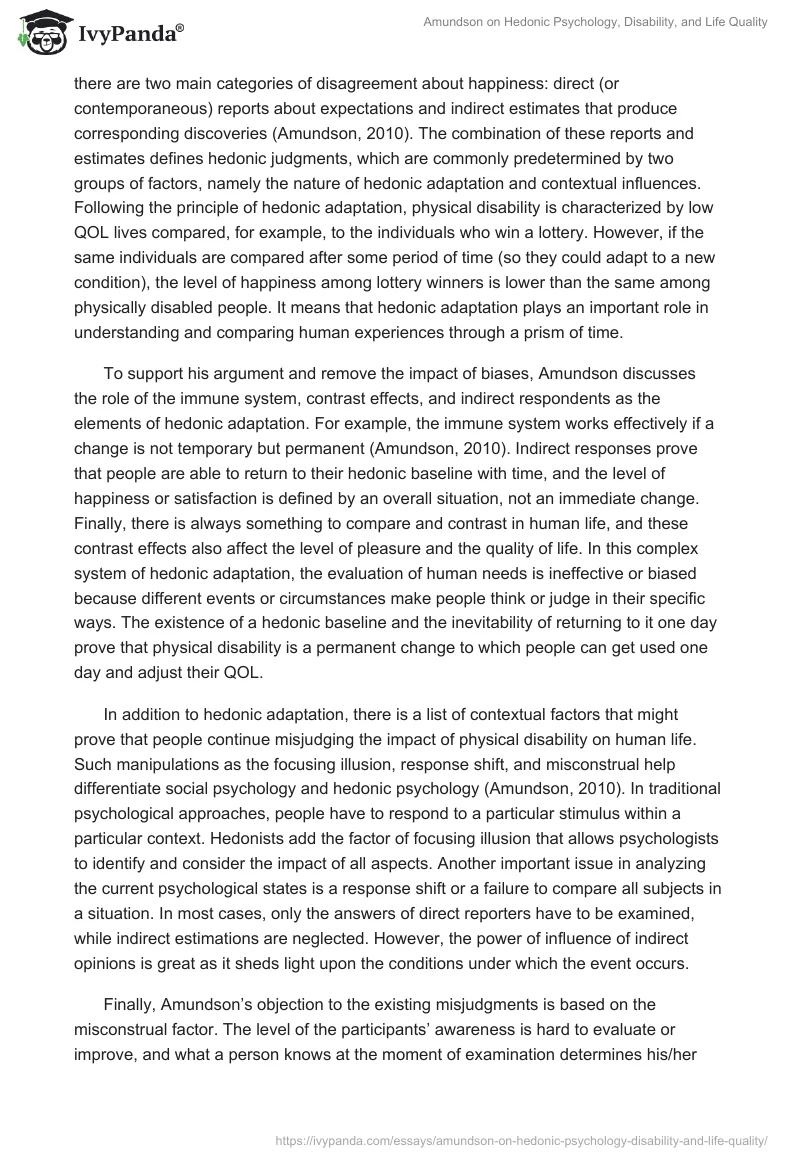 Amundson on Hedonic Psychology, Disability, and Life Quality. Page 3