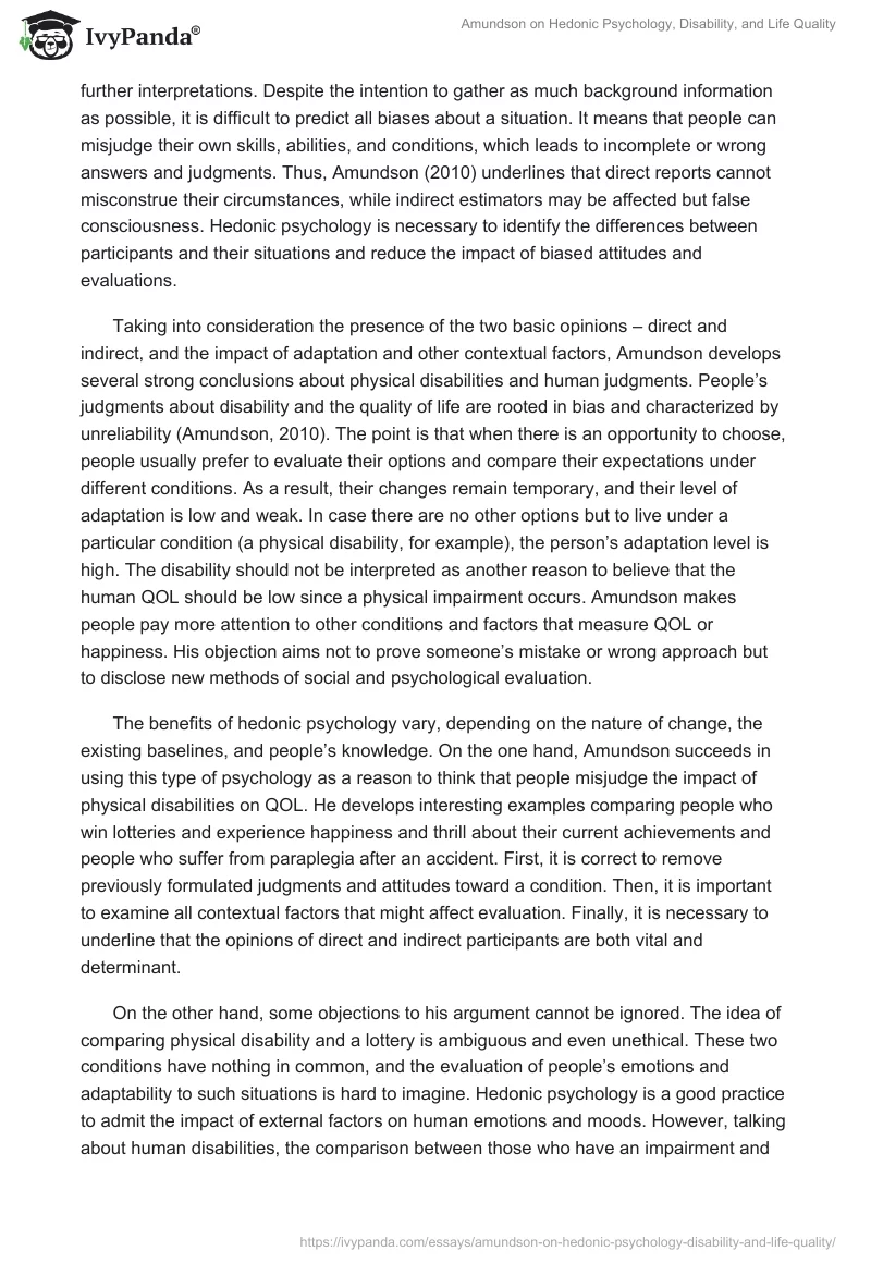 Amundson on Hedonic Psychology, Disability, and Life Quality. Page 4