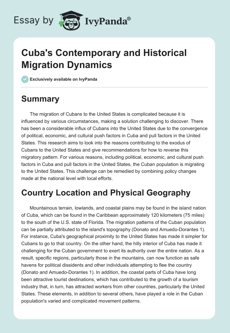 Cuba's Contemporary and Historical Migration Dynamics. Page 1