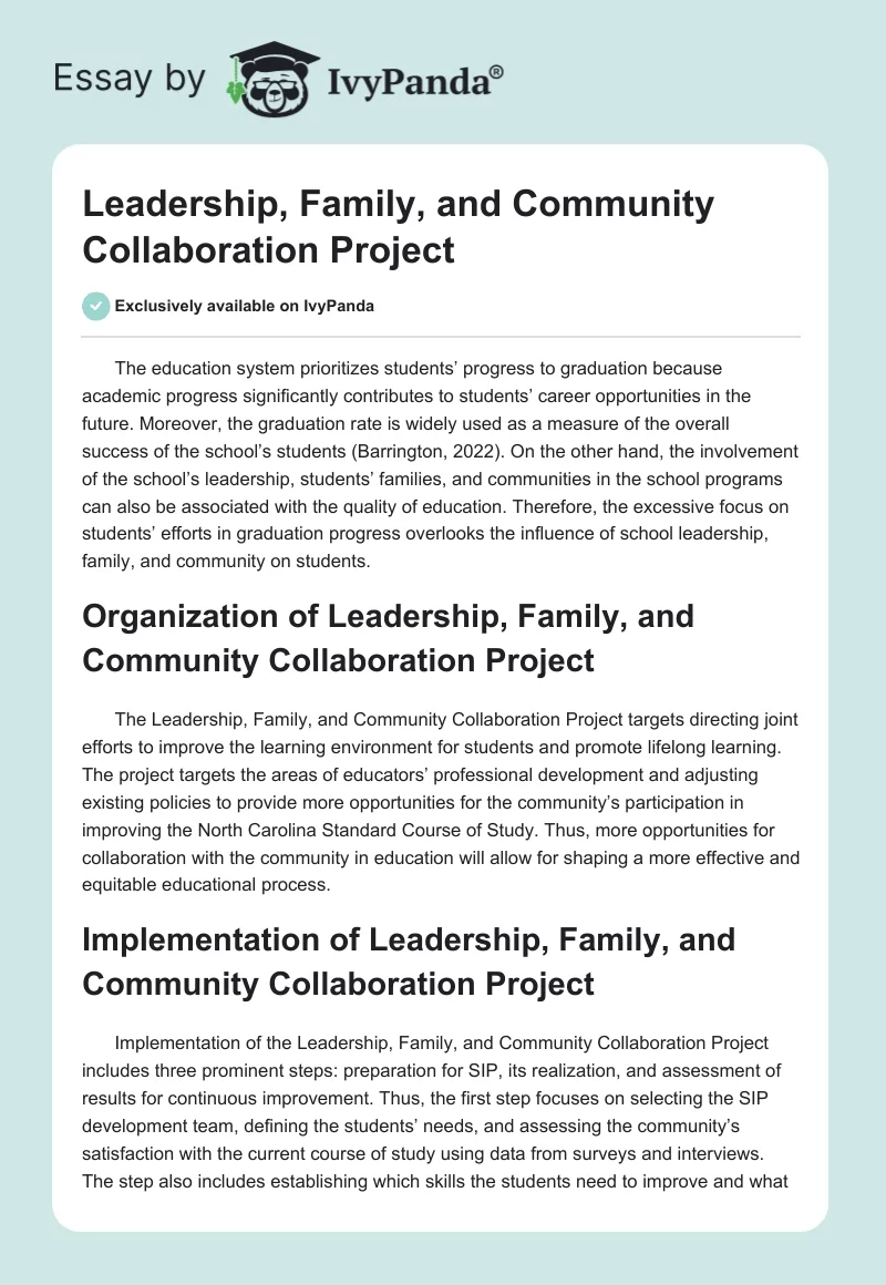 Leadership, Family, and Community Collaboration Project. Page 1