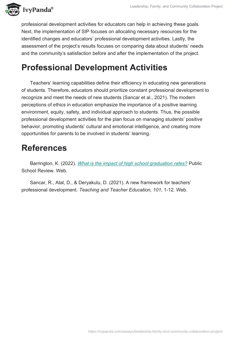 Leadership, Family, and Community Collaboration Project. Page 2