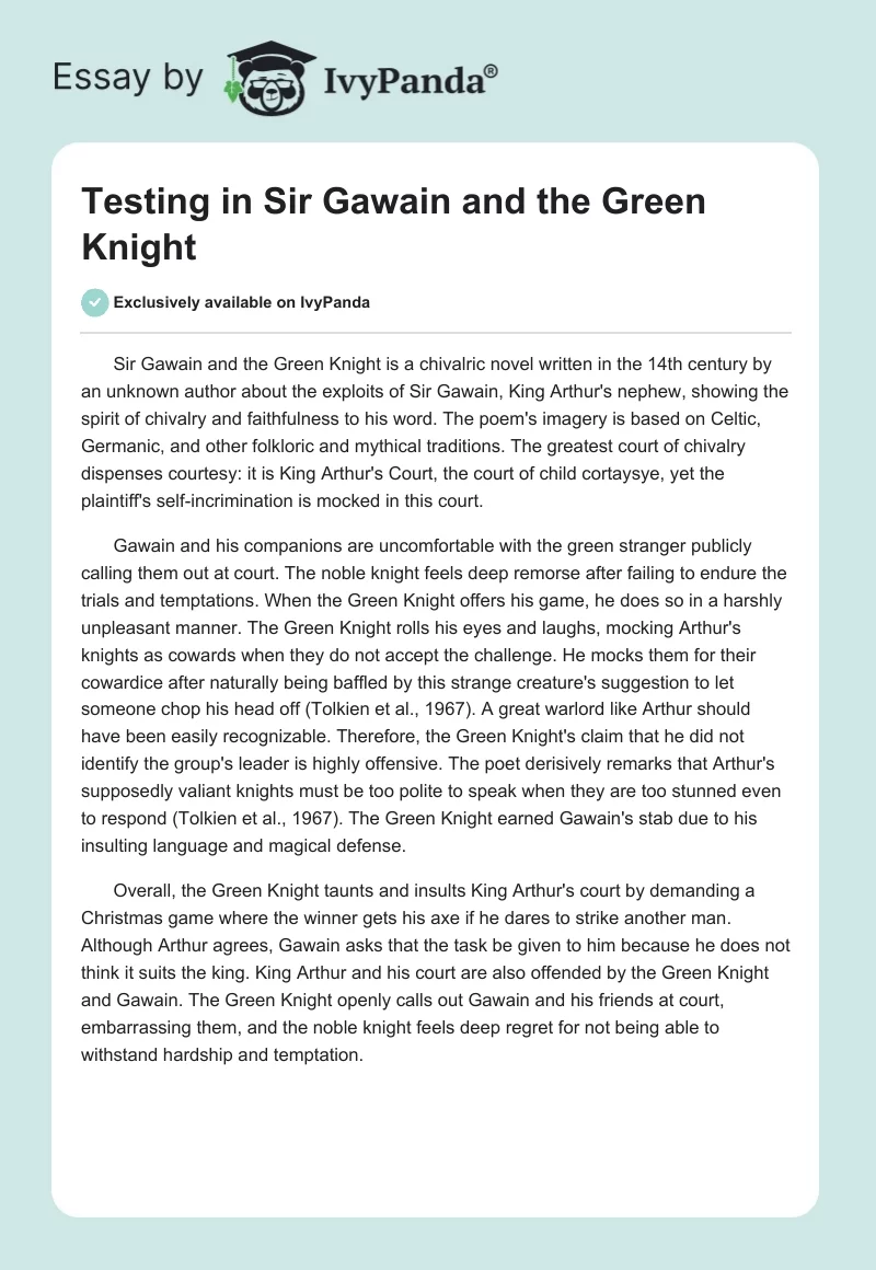 Testing in Sir Gawain and the Green Knight. Page 1