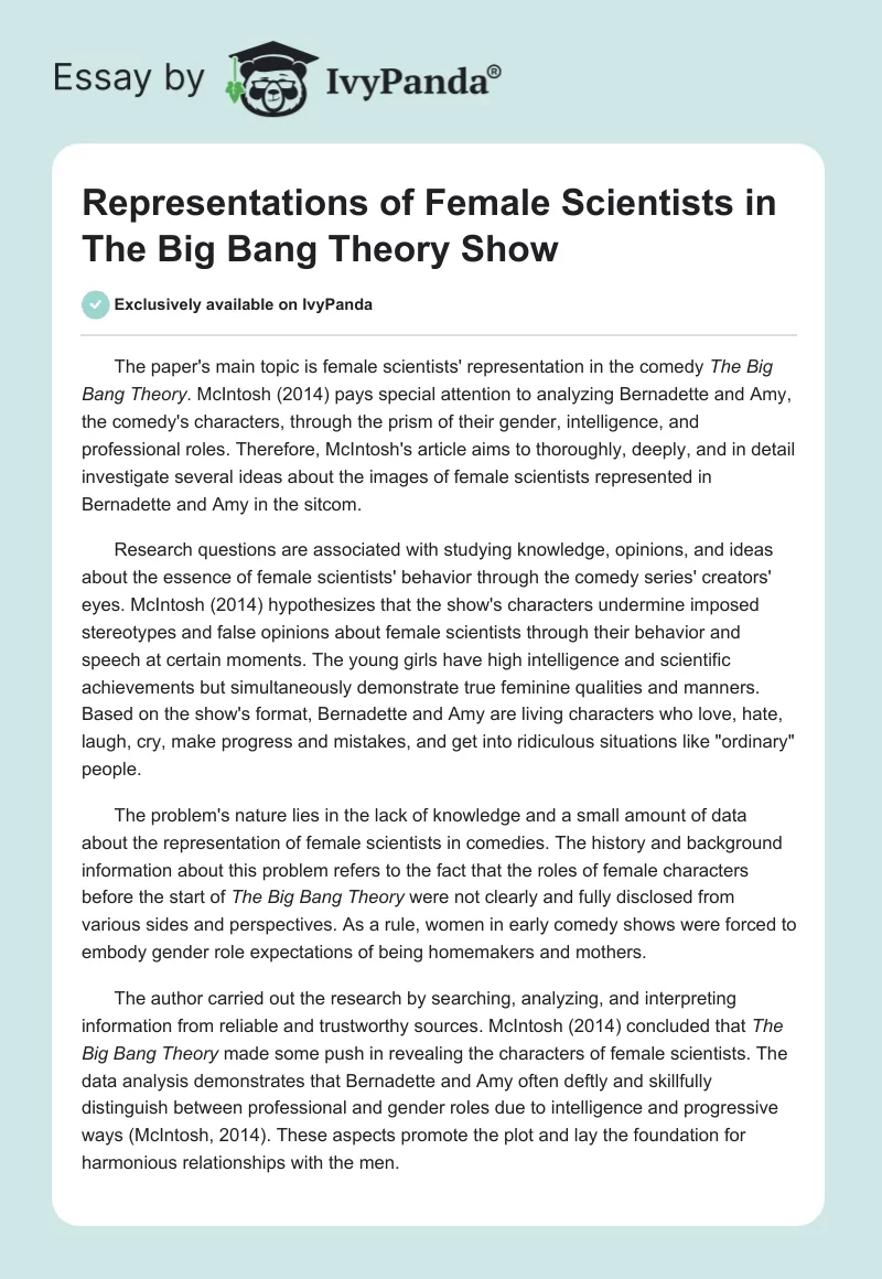 Representations of Female Scientists in The Big Bang Theory Show. Page 1