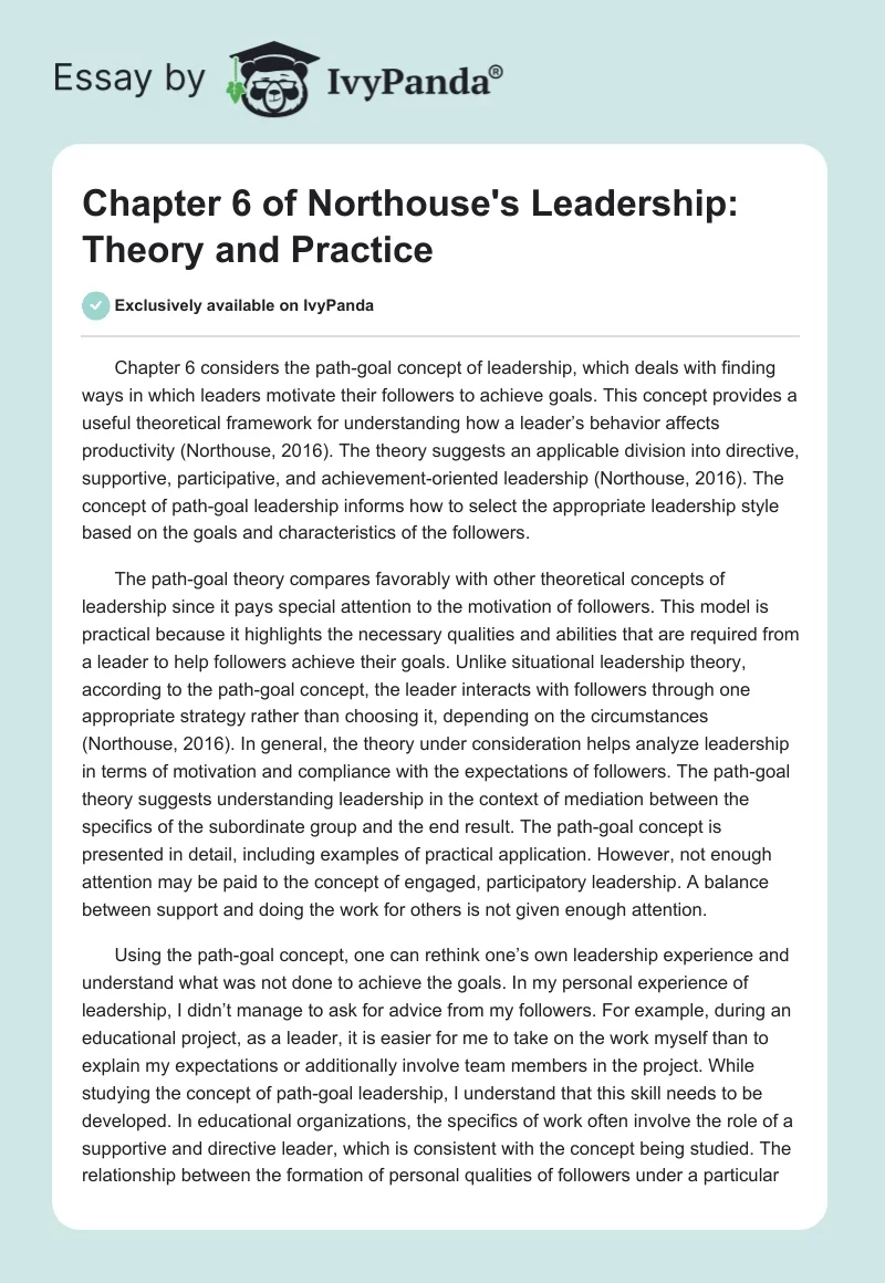Chapter 6 of Northouse's Leadership: Theory and Practice. Page 1