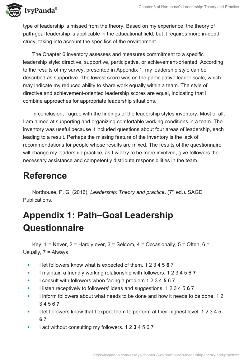 Chapter 6 of Northouse's Leadership: Theory and Practice. Page 2