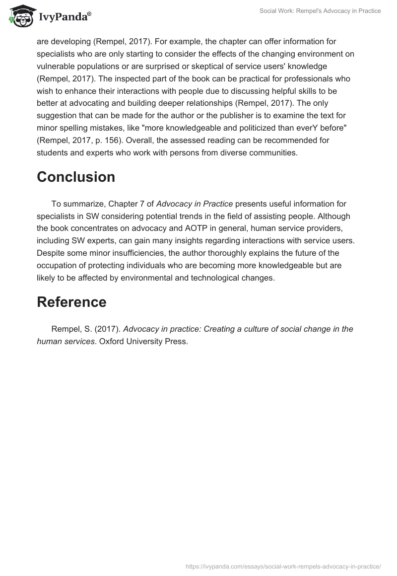 Social Work: Rempel's Advocacy in Practice. Page 4