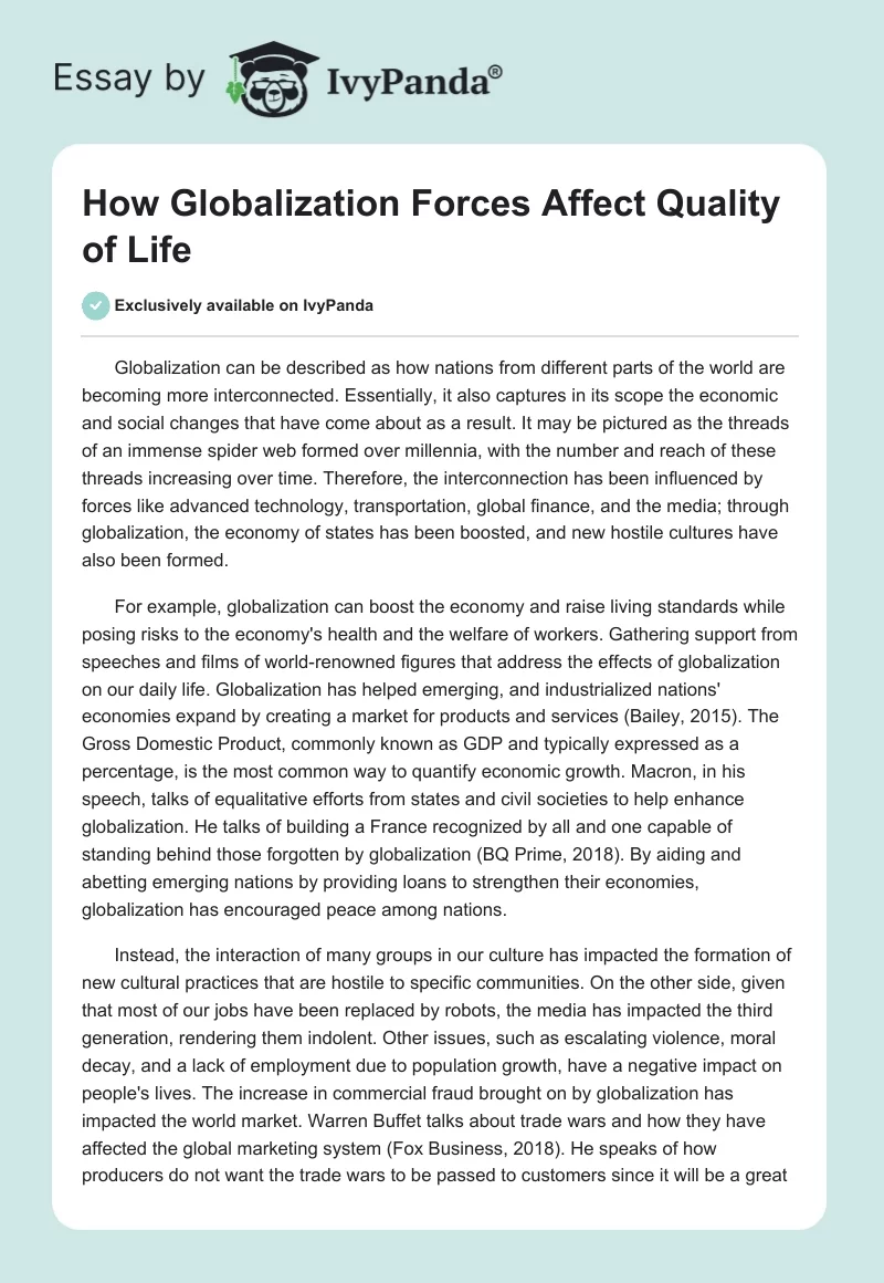 How Globalization Forces Affect Quality of Life. Page 1