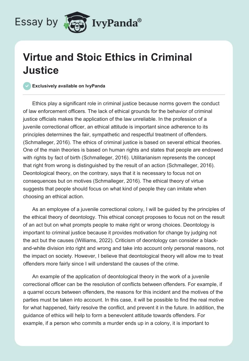Virtue and Stoic Ethics in Criminal Justice. Page 1
