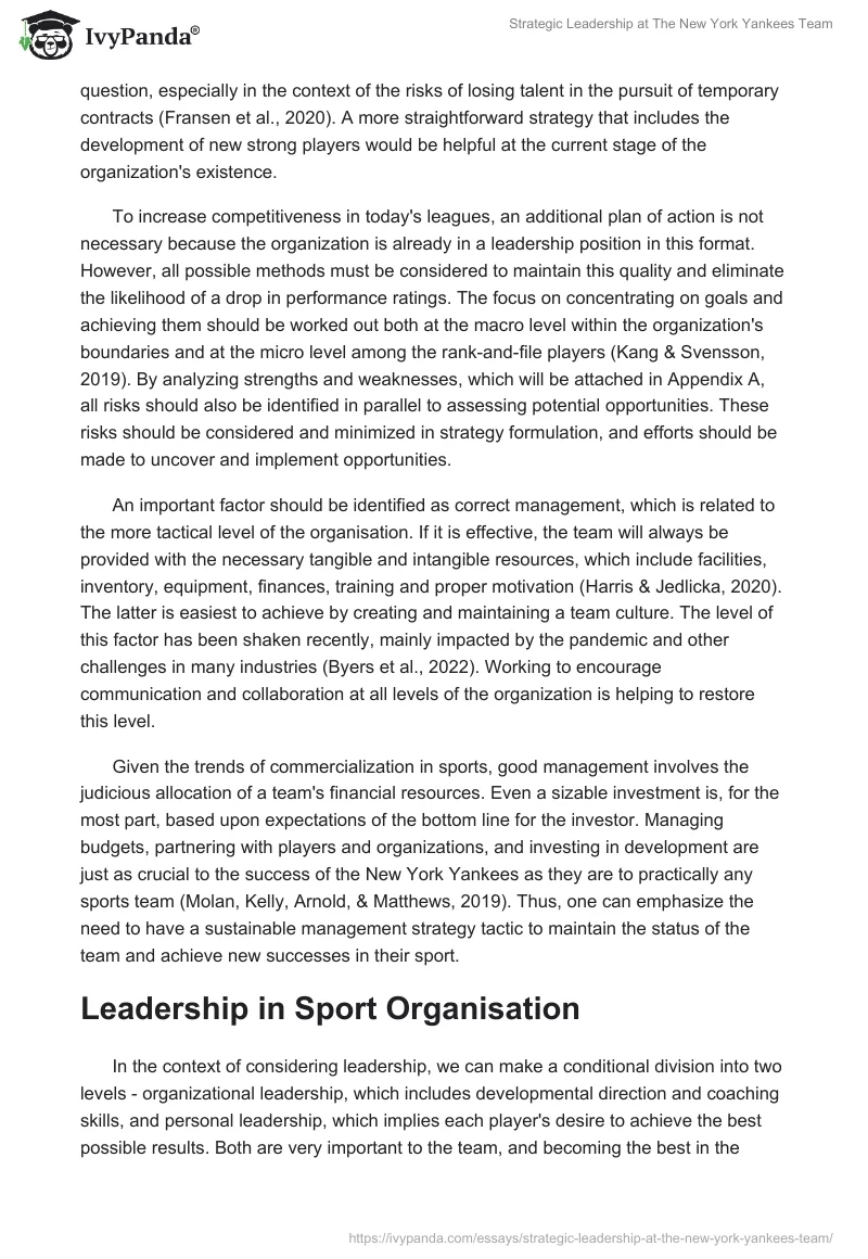 Strategic Leadership at The New York Yankees Team. Page 2