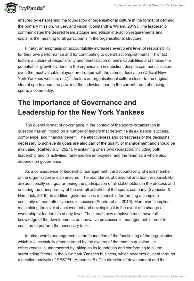 Strategic Leadership at The New York Yankees Team. Page 5
