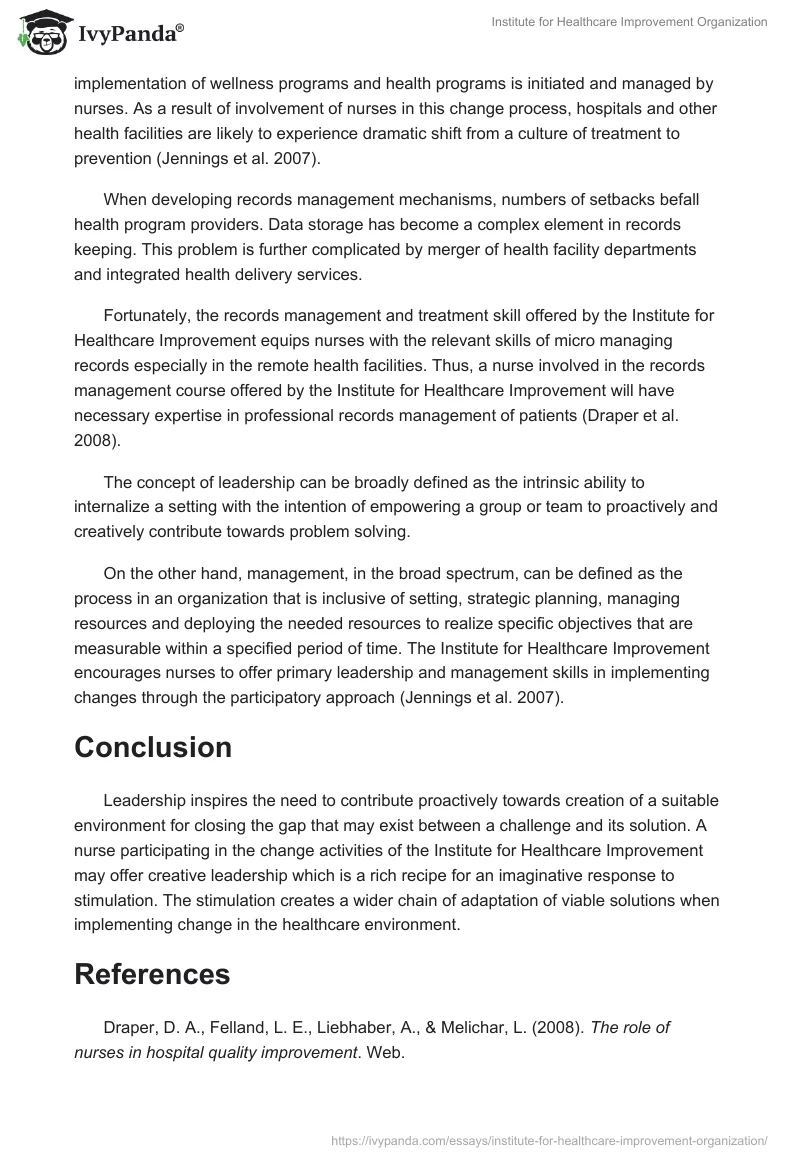Institute for Healthcare Improvement Organization. Page 2