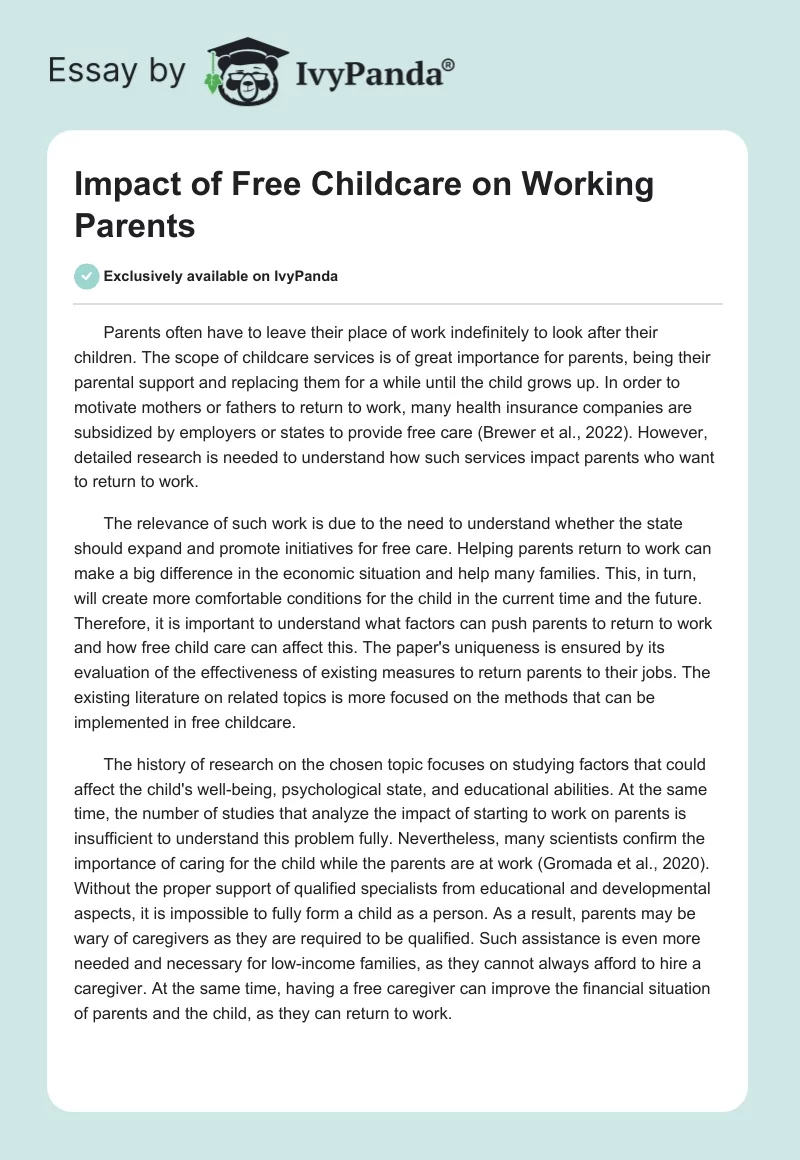Impact of Free Childcare on Working Parents. Page 1