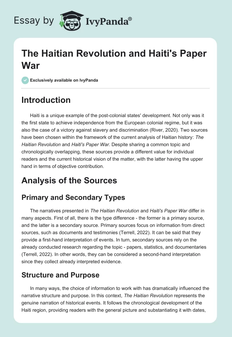 The Haitian Revolution and Haiti's Paper War. Page 1