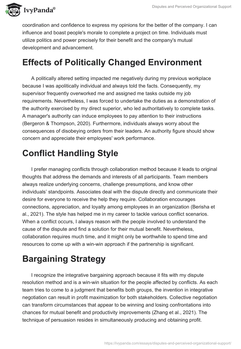 Disputes and Perceived Organizational Support. Page 2
