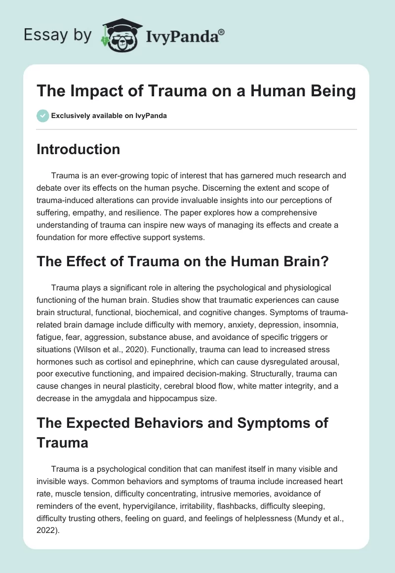 The Impact of Trauma on a Human Being. Page 1