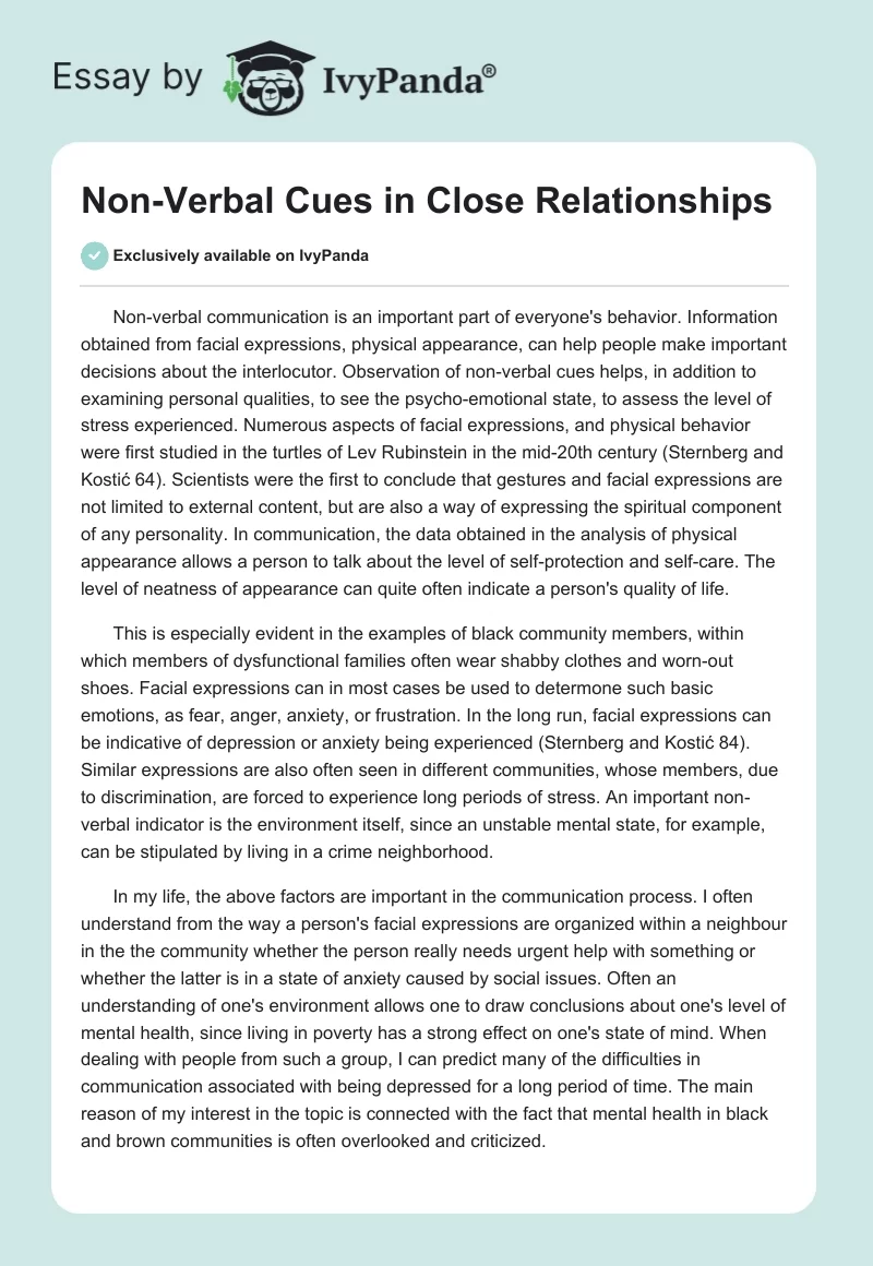 Non-Verbal Cues in Close Relationships. Page 1