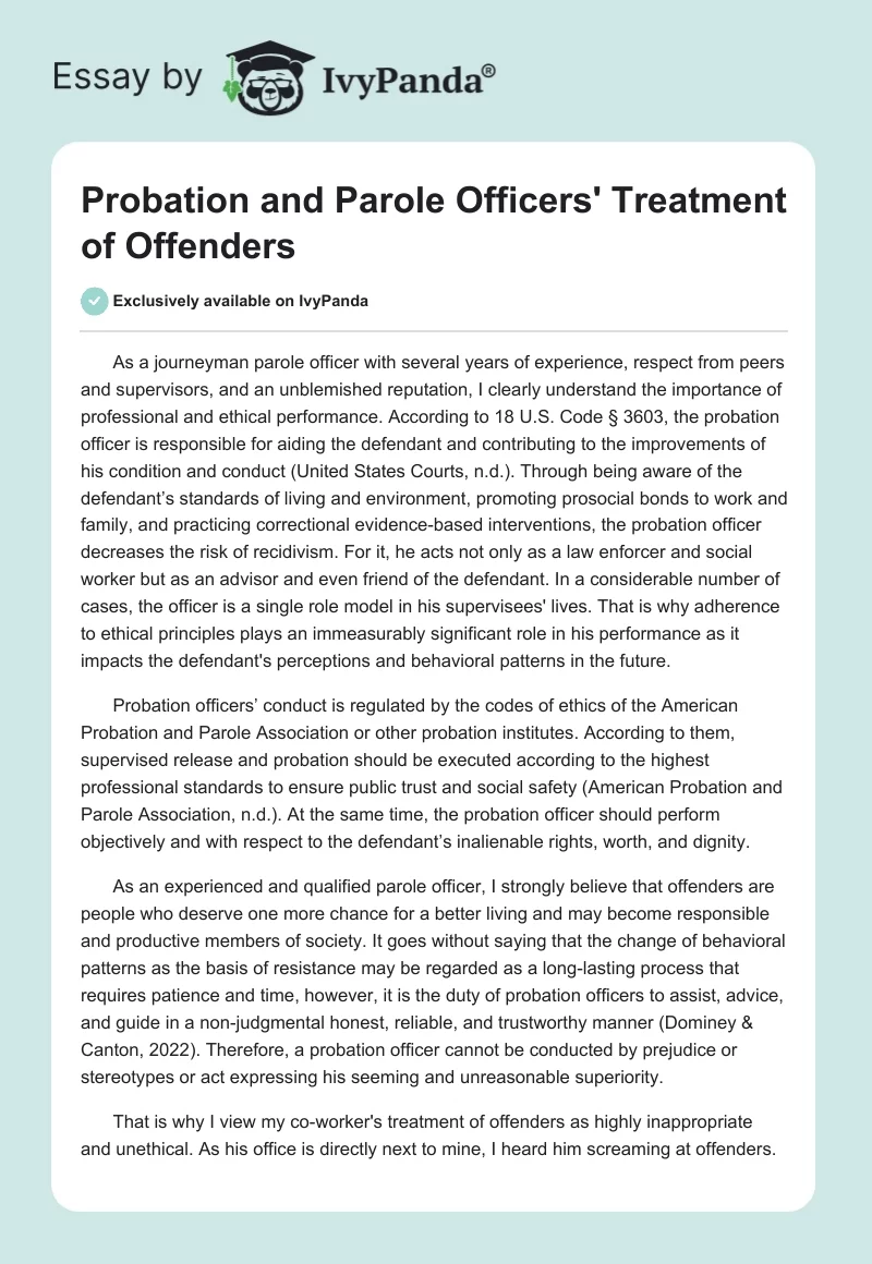 Probation and Parole Officers' Treatment of Offenders. Page 1