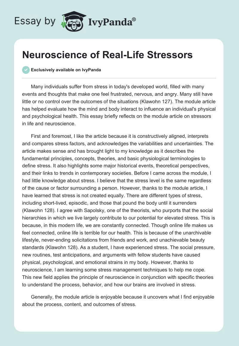 Neuroscience of Real-Life Stressors. Page 1