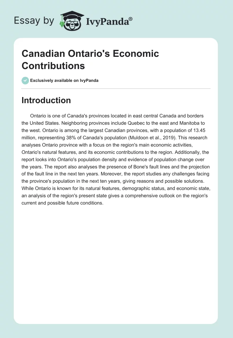 Canadian Ontario's Economic Contributions. Page 1