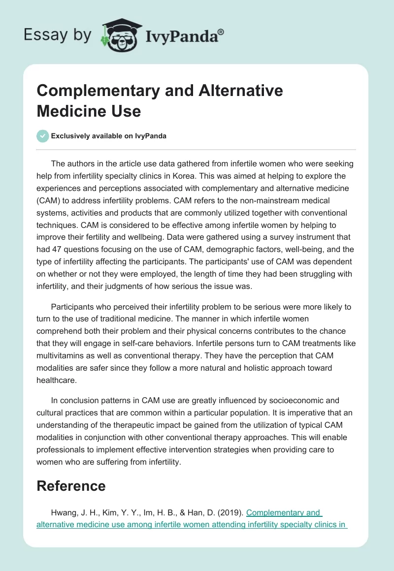 Complementary and Alternative Medicine Use. Page 1