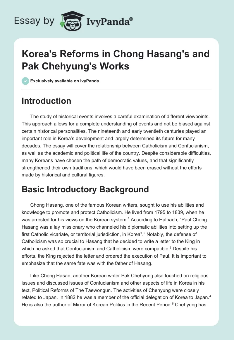 Korea's Reforms in Chong Hasang's and Pak Chehyung's Works. Page 1