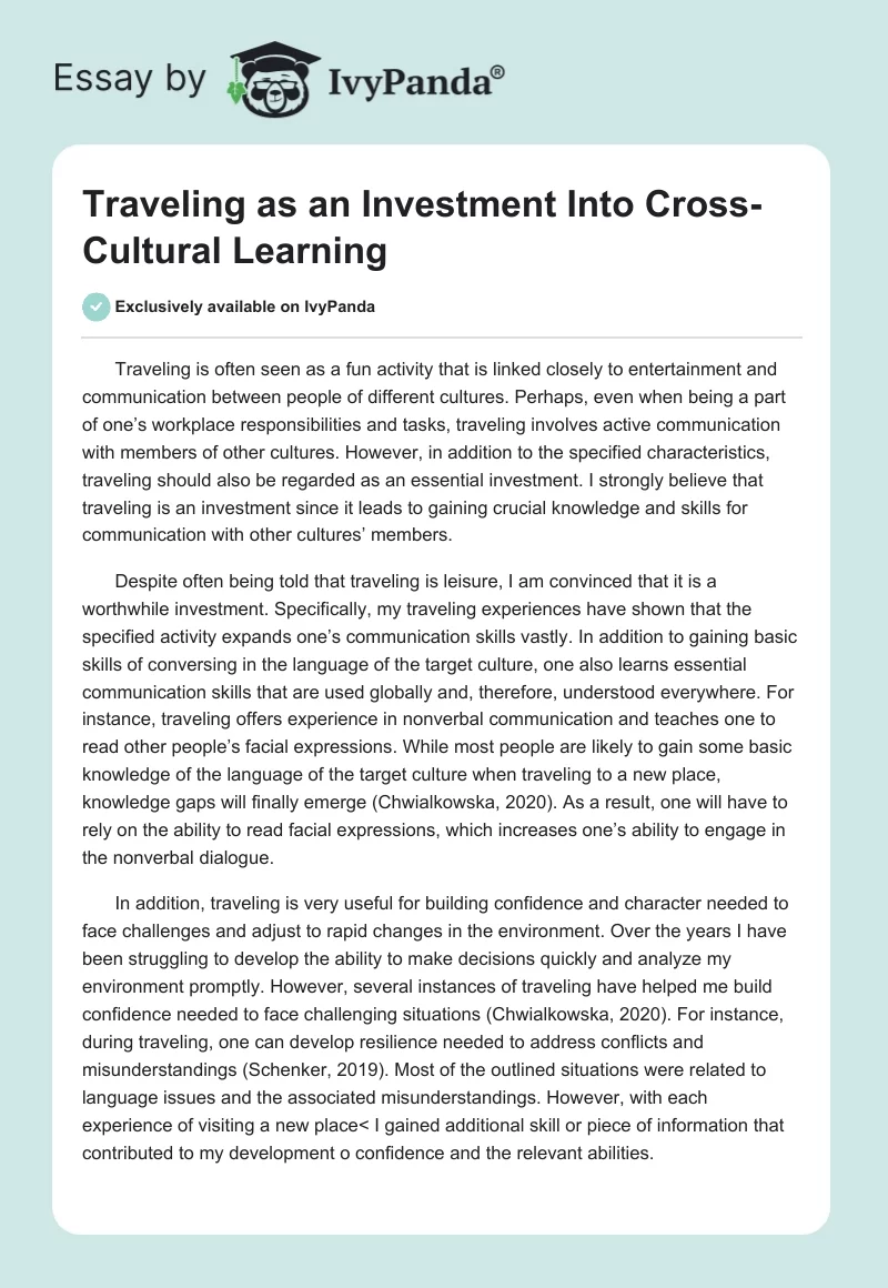 Traveling as an Investment Into Cross-Cultural Learning. Page 1