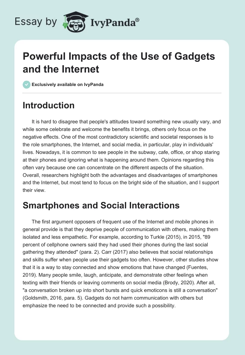 Powerful Impacts of the Use of Gadgets and the Internet. Page 1