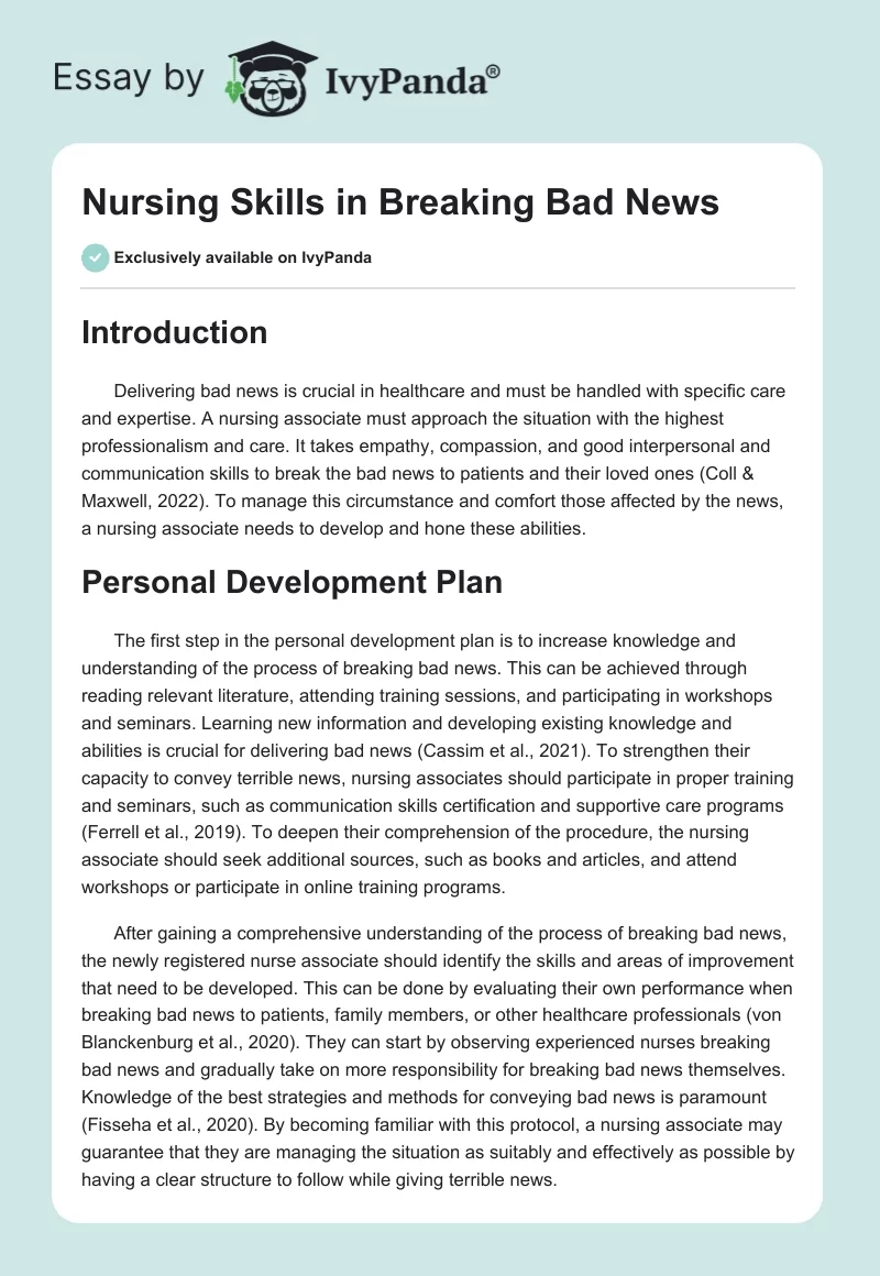 Nursing Skills in Breaking Bad News. Page 1