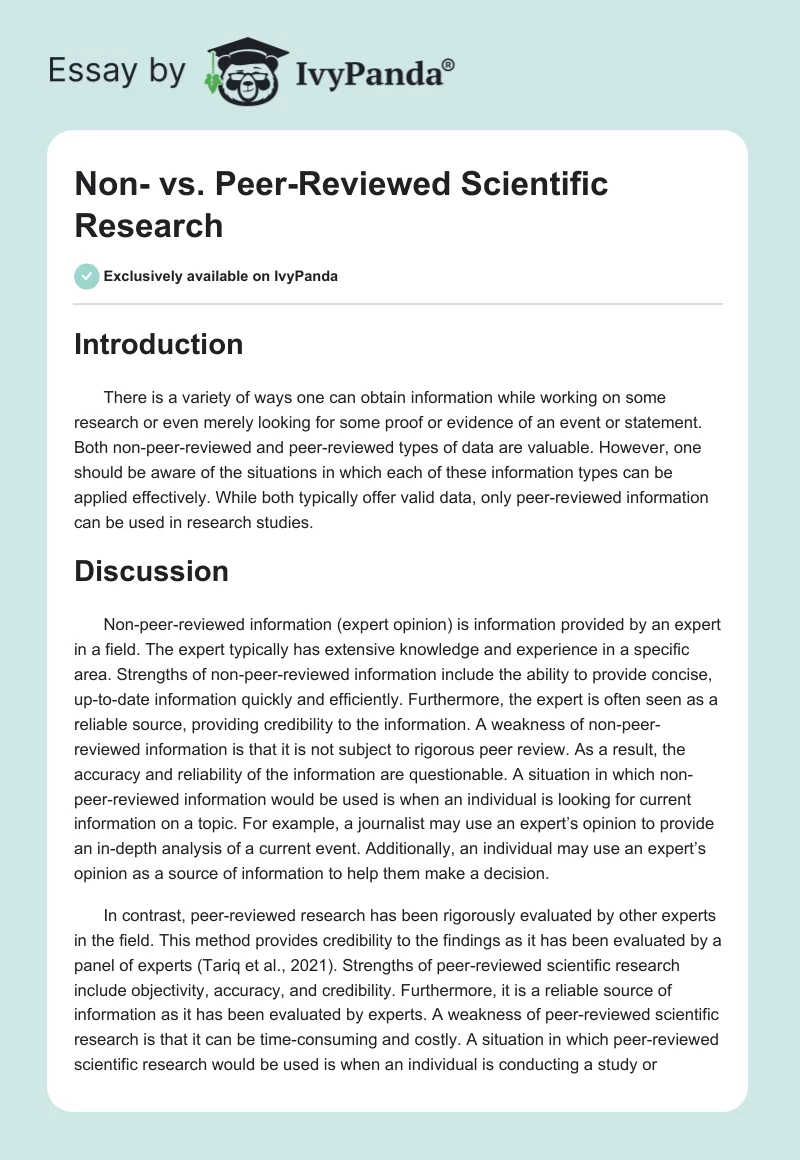 Non- vs. Peer-Reviewed Scientific Research. Page 1