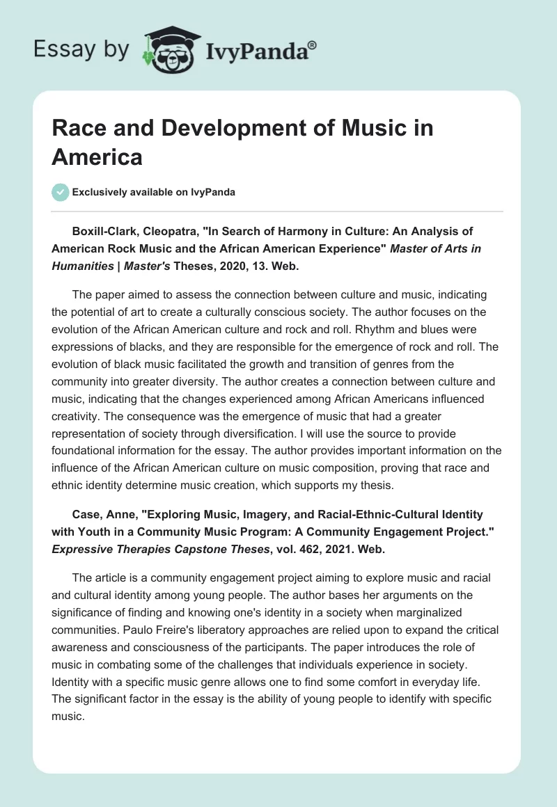 Race and Development of Music in America. Page 1
