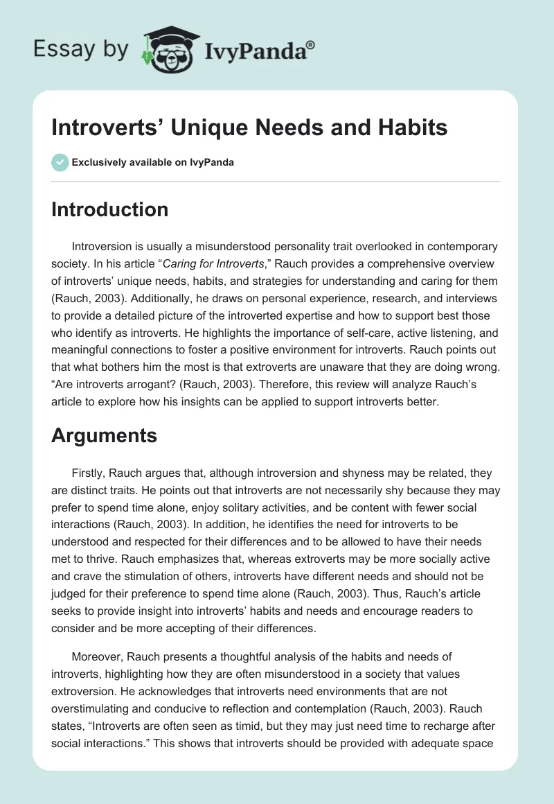 Introverts’ Unique Needs and Habits. Page 1