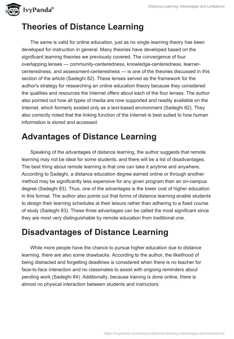 Distance Learning: Advantages and Limitations. Page 2