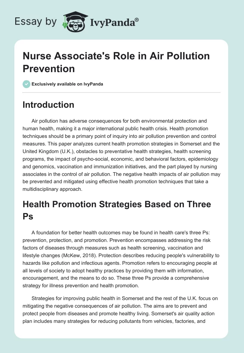 Nurse Associate's Role in Air Pollution Prevention. Page 1