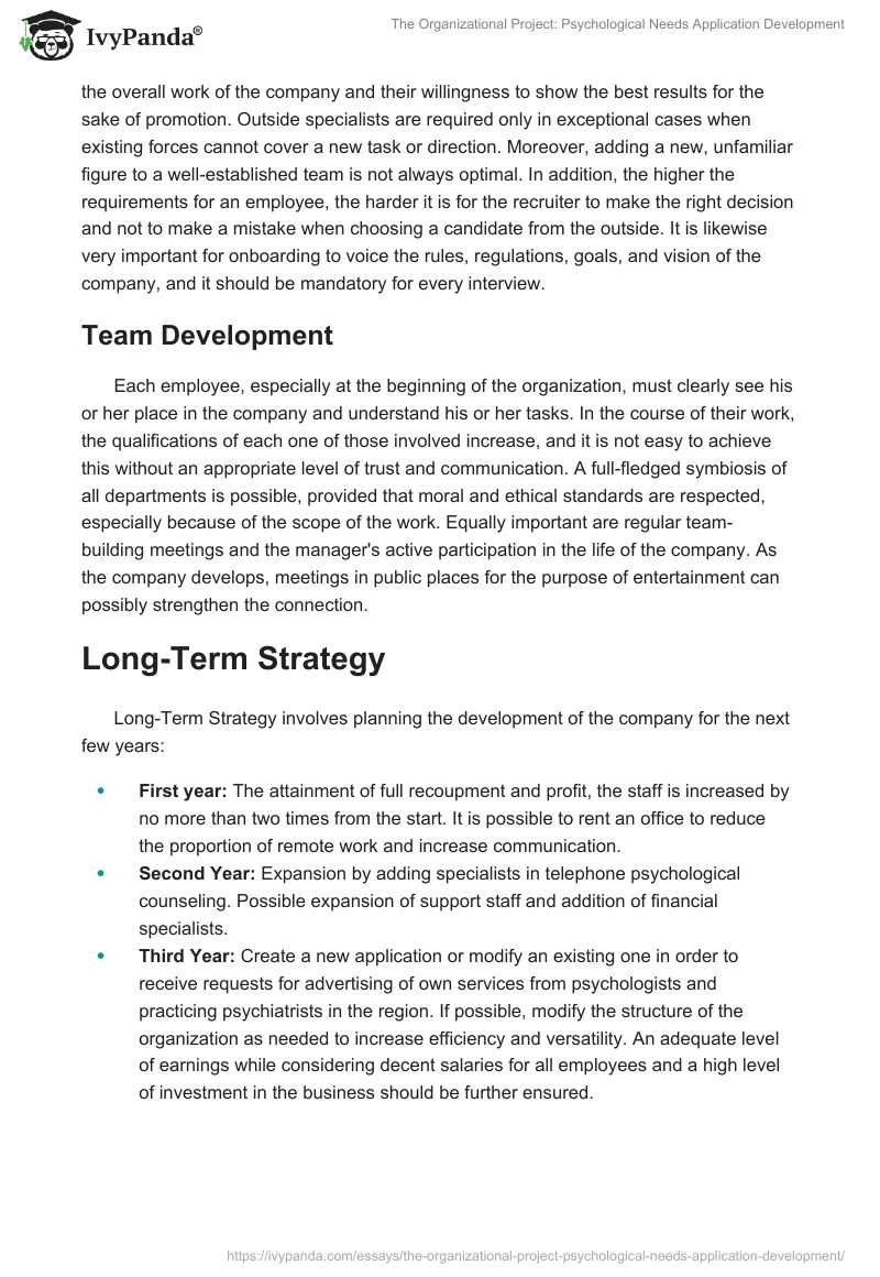 The Organizational Project: Psychological Needs Application Development. Page 4