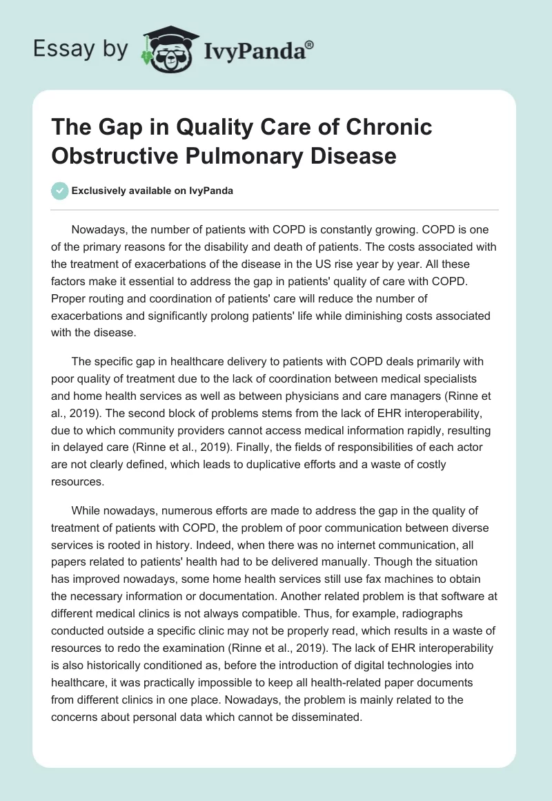 The Gap in Quality Care of Chronic Obstructive Pulmonary Disease. Page 1