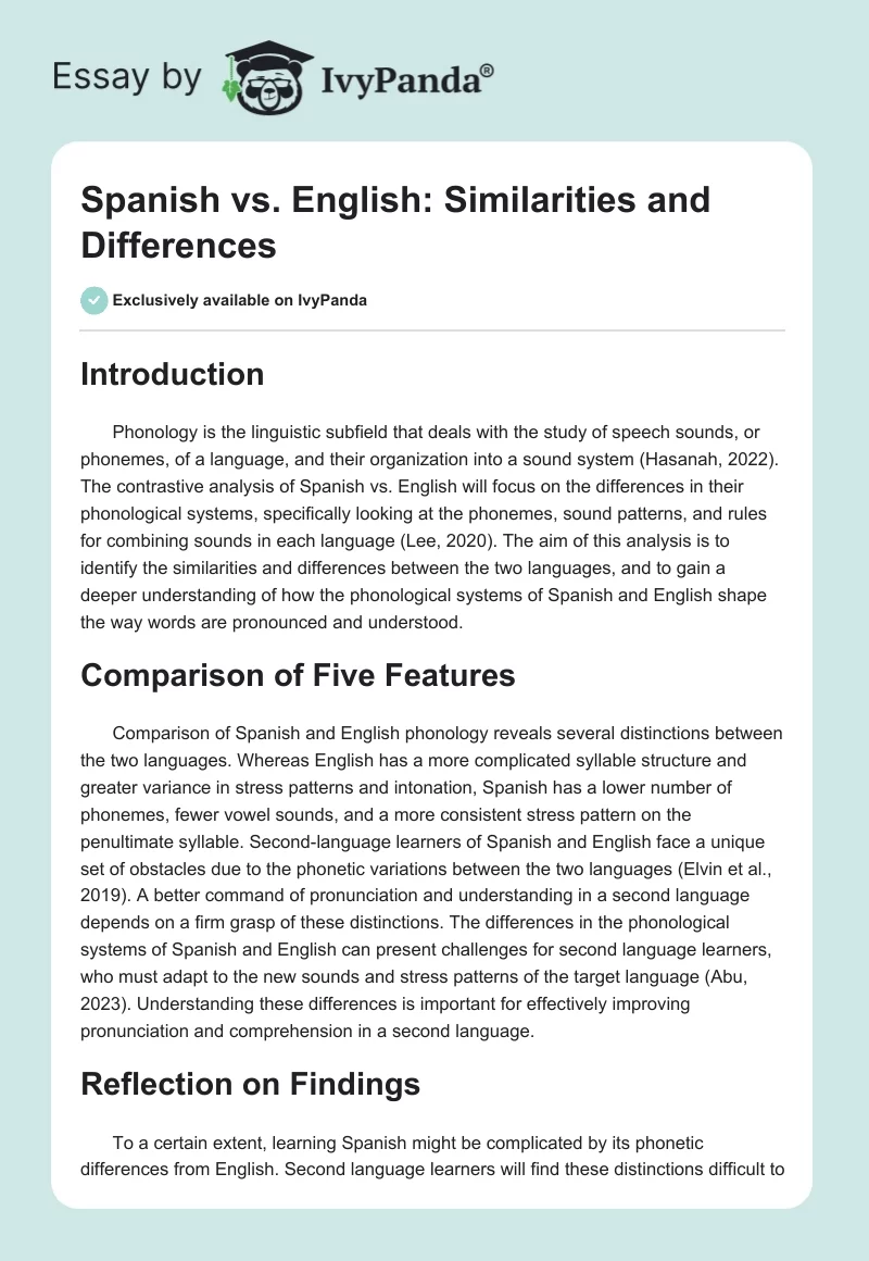 Spanish vs. English: Similarities and Differences. Page 1