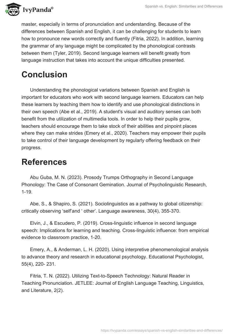 Spanish vs. English: Similarities and Differences. Page 2